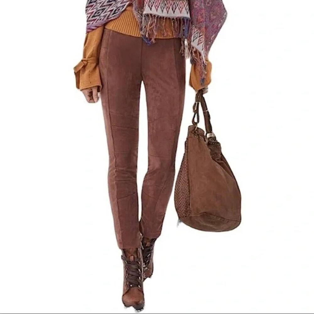 SUNDANCE Luxe Dreams Leggings Moto Ankle Zip Micro Suede Brown Boho size 4